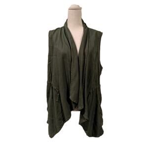 Women's Size Large Open Front Waterfall Boho Vest Cardigan Olive Green Boho EUC